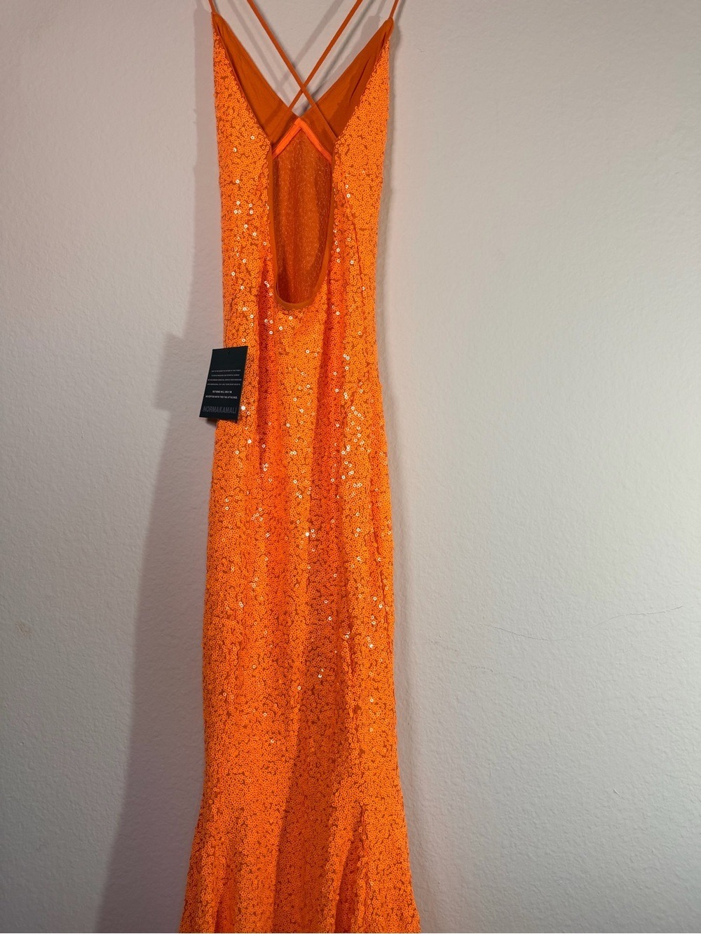 Norma Kamali Sequin Low Back Mermaid Gown Neon Orange XS NWT $595 - Picture 6 of 14